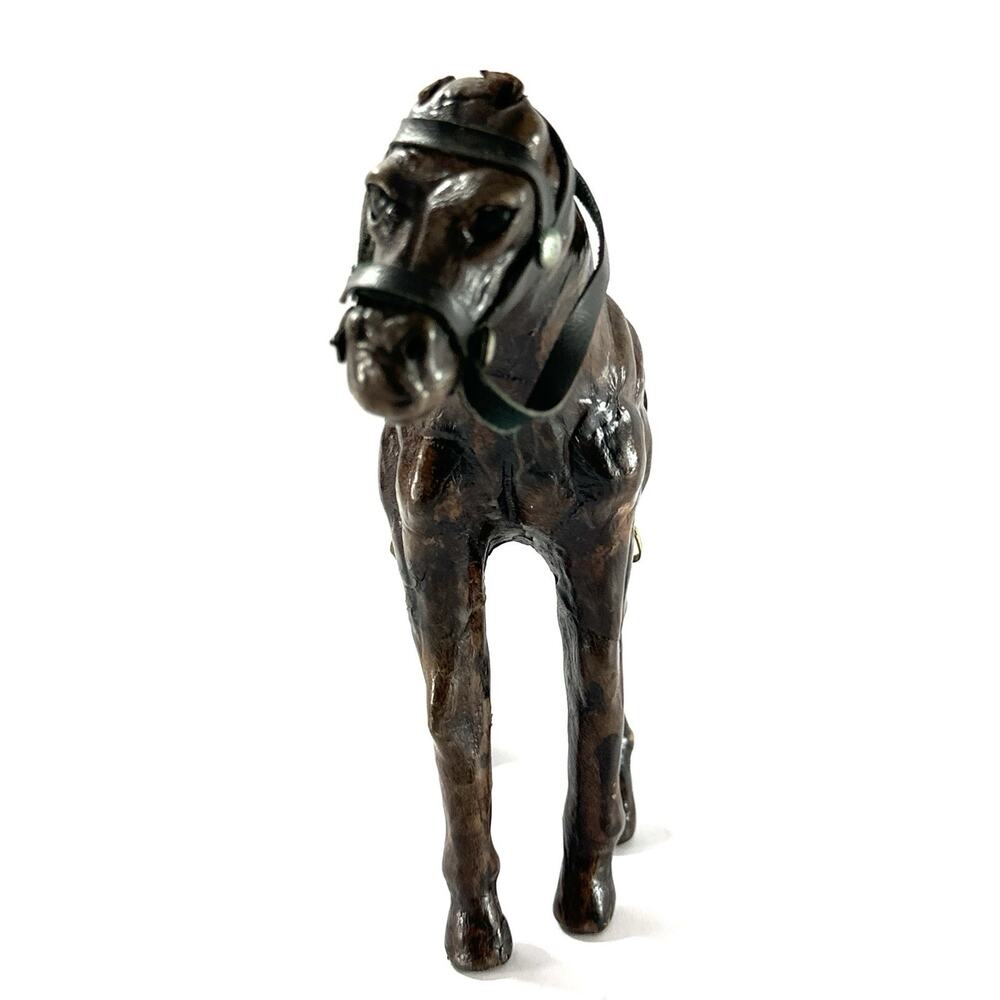 Vintage Leather Wrapped Horse Figurine Western Saddle Tack 7.5” Folk Art Decor - Picture 5 of 9